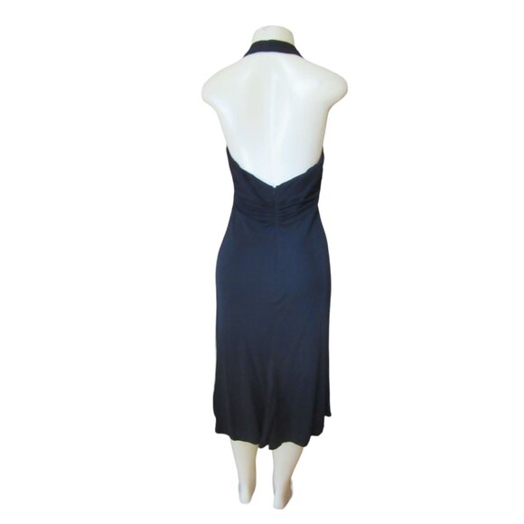 Badgley Mischka Black Rayon Halter Dress w Sheer Clevage & Rhinestones, Size 6 - Picture 5 of 9